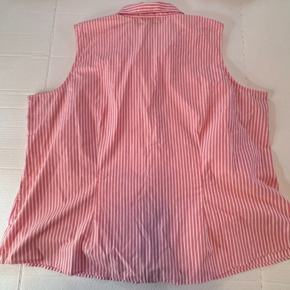 ALC Woman Pink White Stripe Sleeveless Button Down Blouse 3X Wrinkle Free - Picture 8 of 8